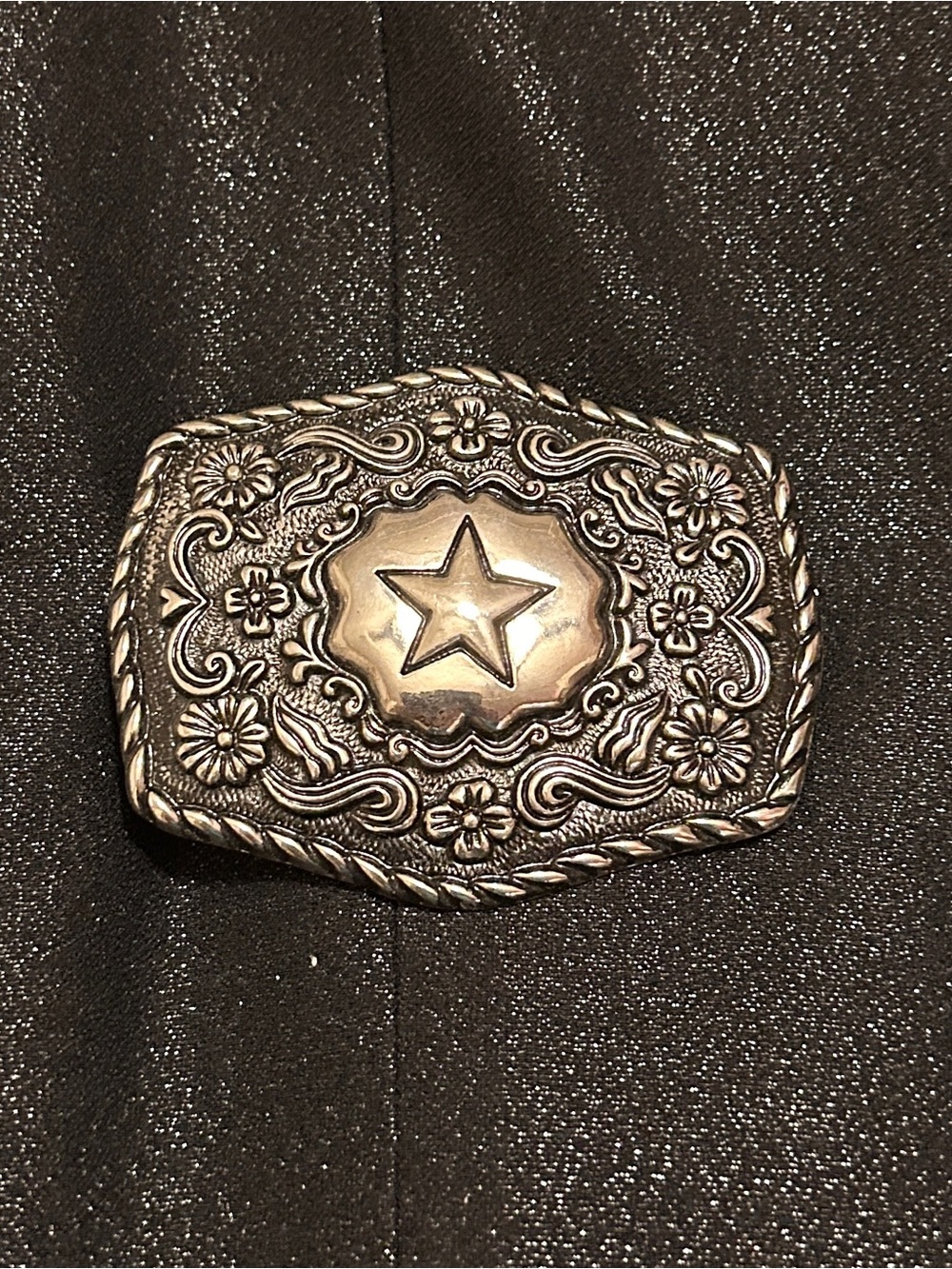 Western Star Floral Metal Belt Buckle - Silver
